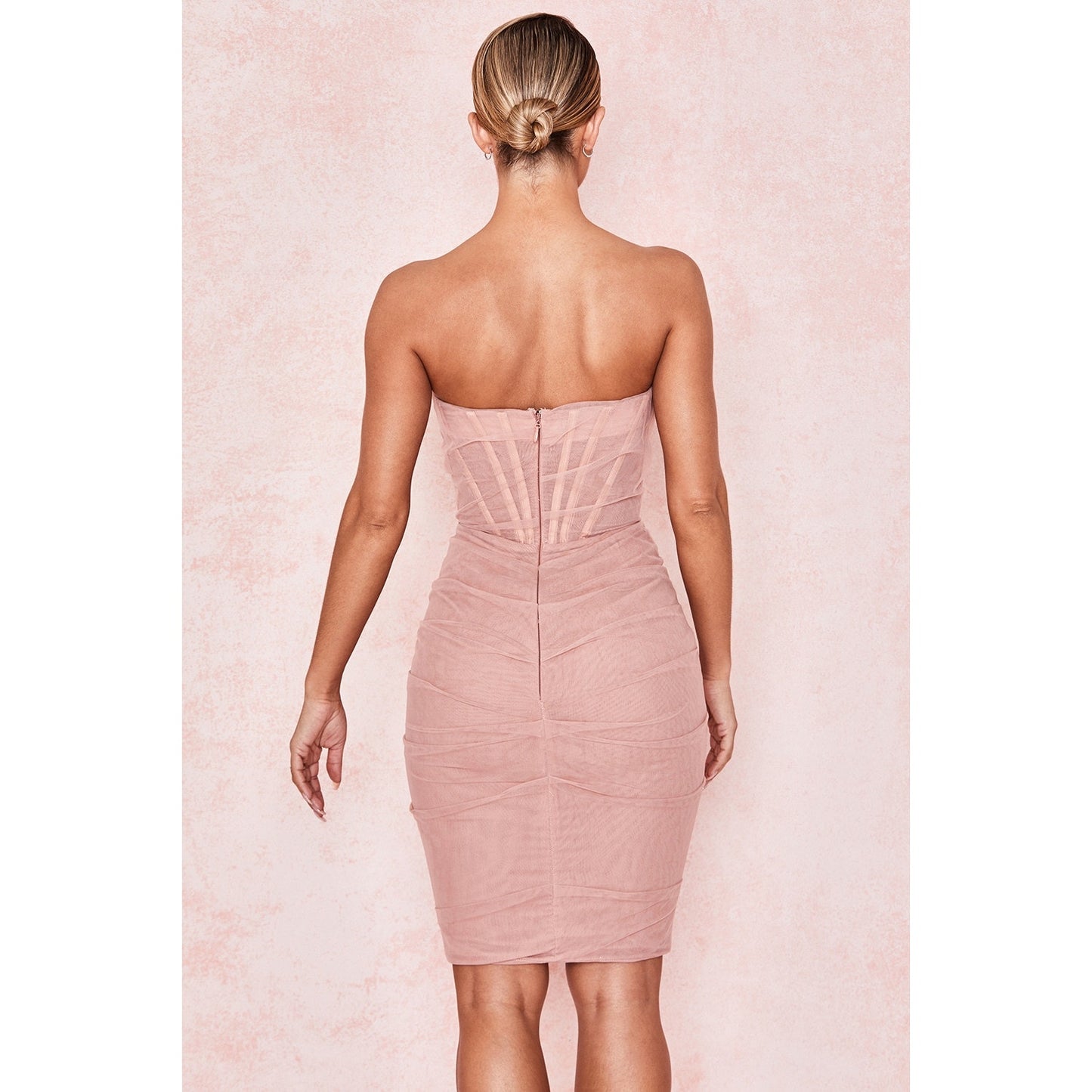House of CB Leila blush mesh strapless corset dress