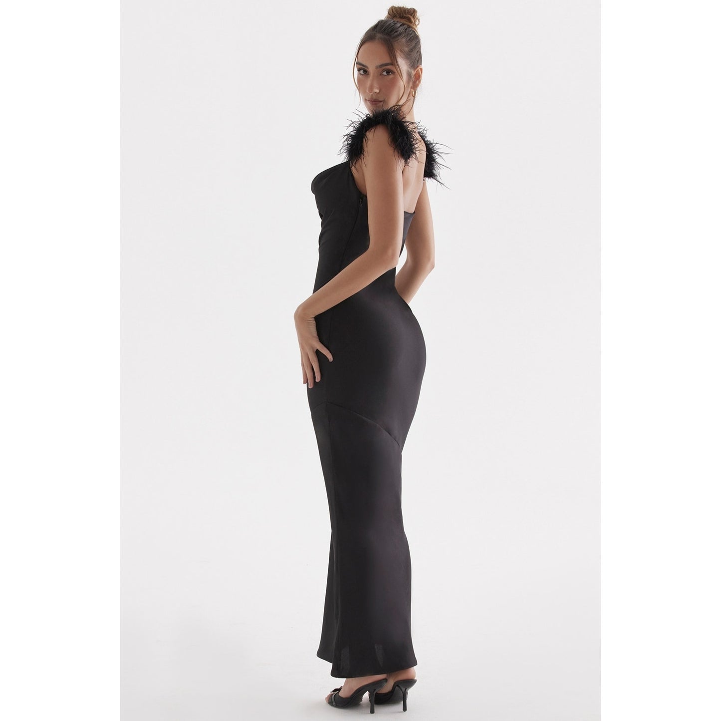 House of CB Tabitha black satin maxi dress