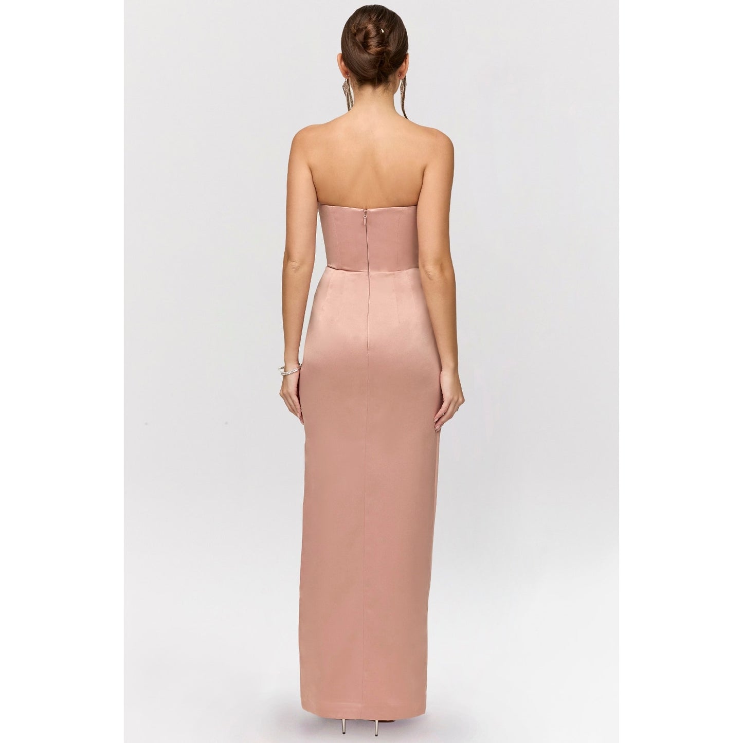 House of CB Adrienne blush satin strapless gown