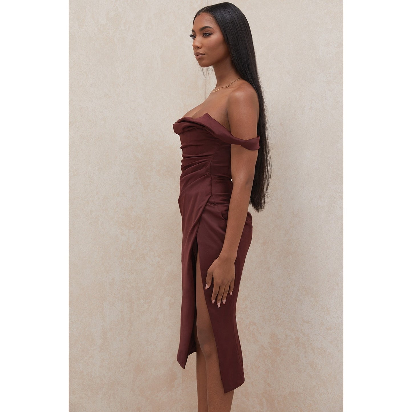 House of CB Rhoda Raisin Off Shoulder Corset Dress