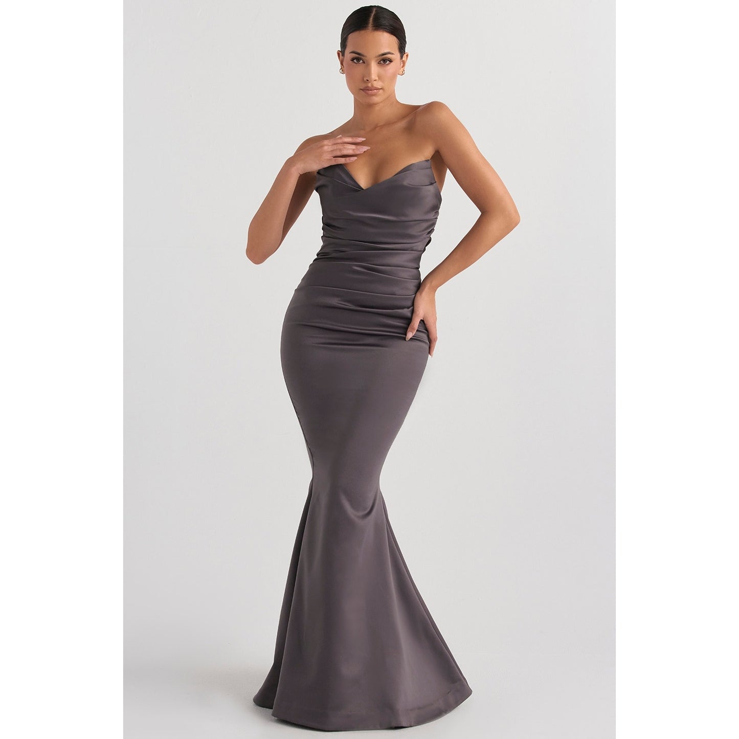 House of CB Fleur shadow satin strapless gown