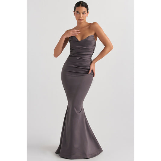 House of CB Fleur shadow satin strapless gown