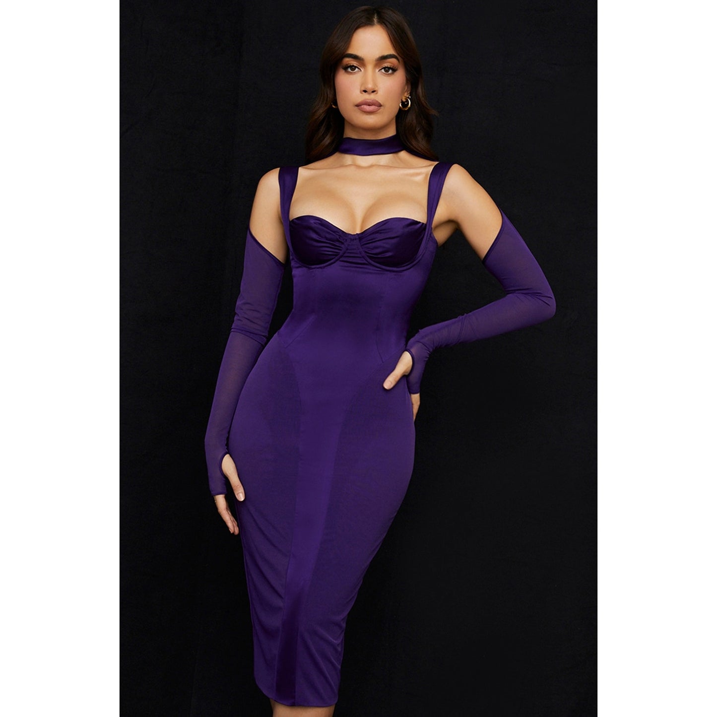 House of CB Talika grape corset midi dress