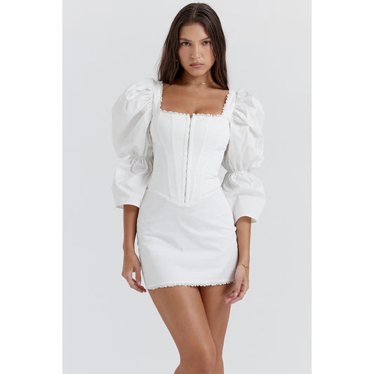 House of CB Matilda white puff sleeve corset dress
