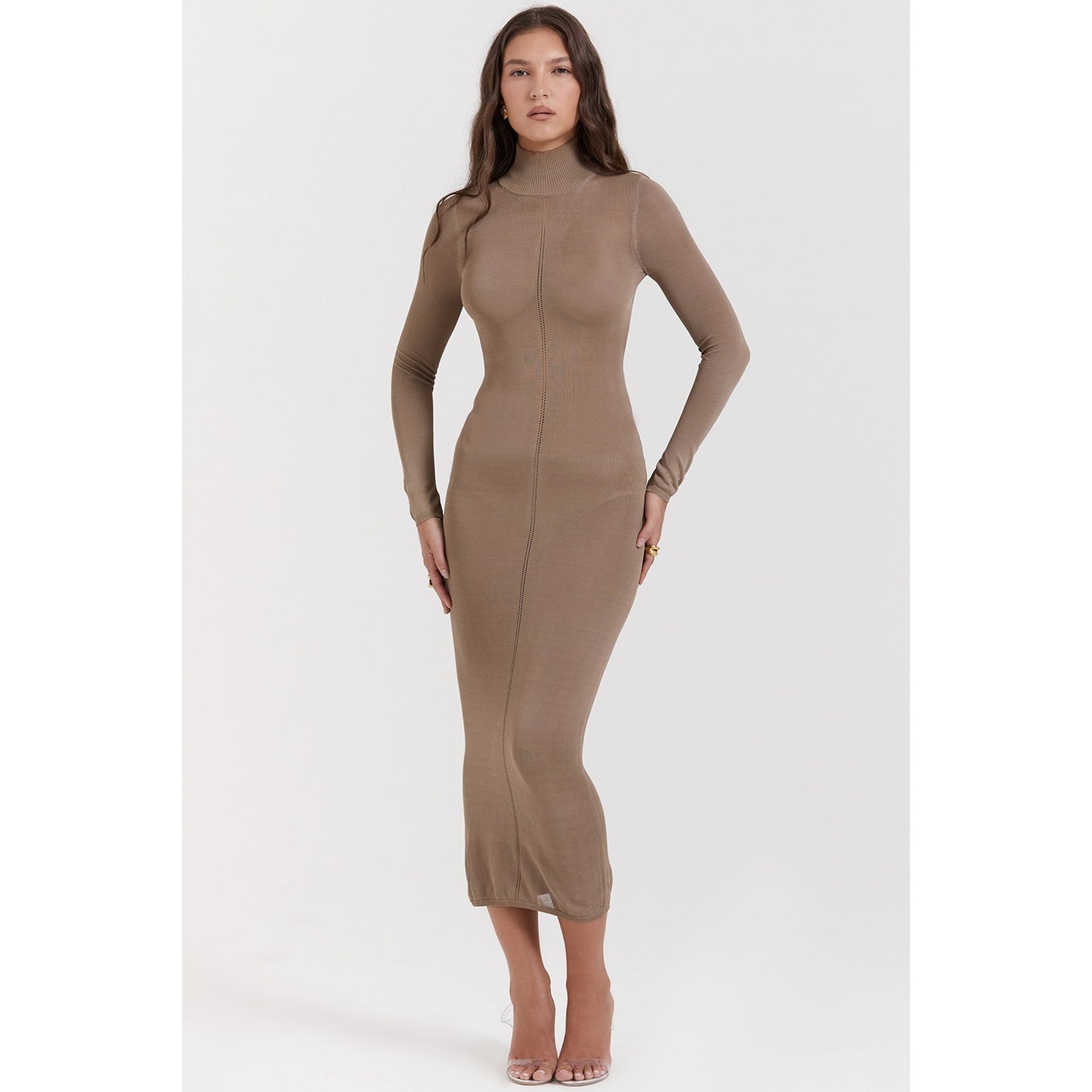 House of CB Roberta Tan Knit Midi Dress