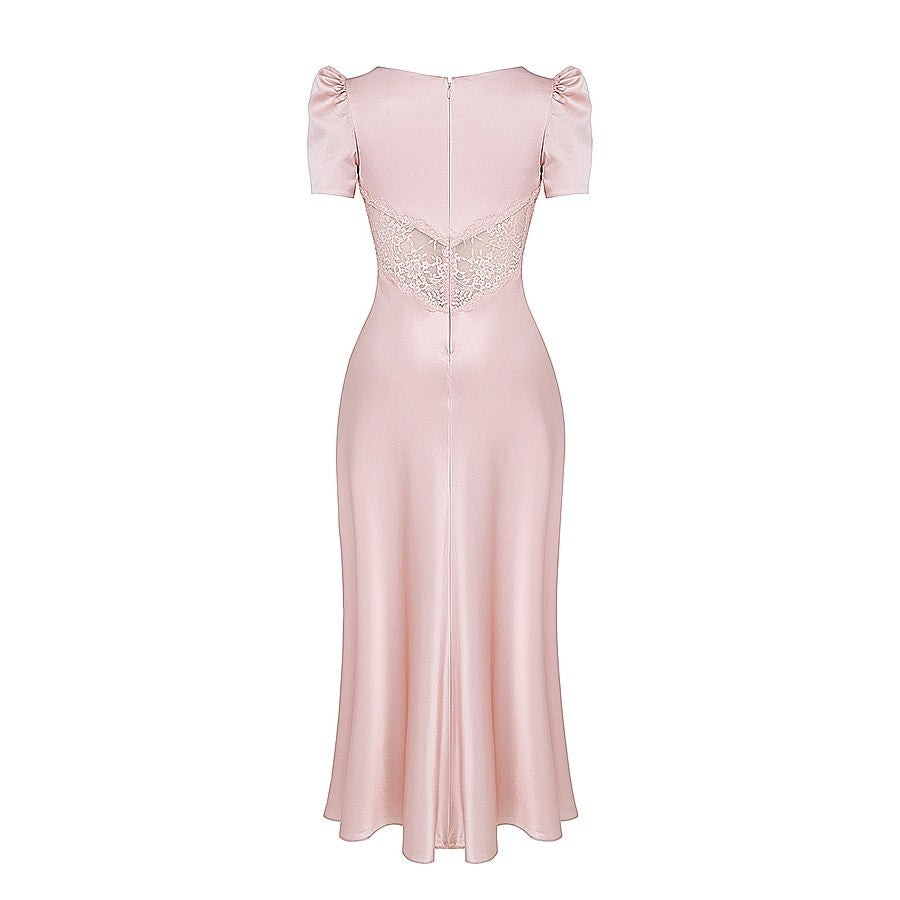 House of CB Rafaela soft peach pure silk & lace dress