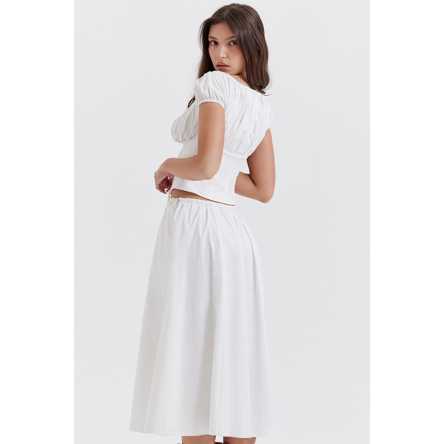 House of CB Cora white gathered midi skirt