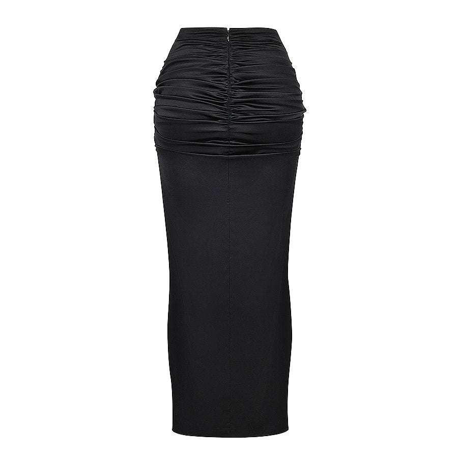 House of CB Arla black draped silk maxi skirt
