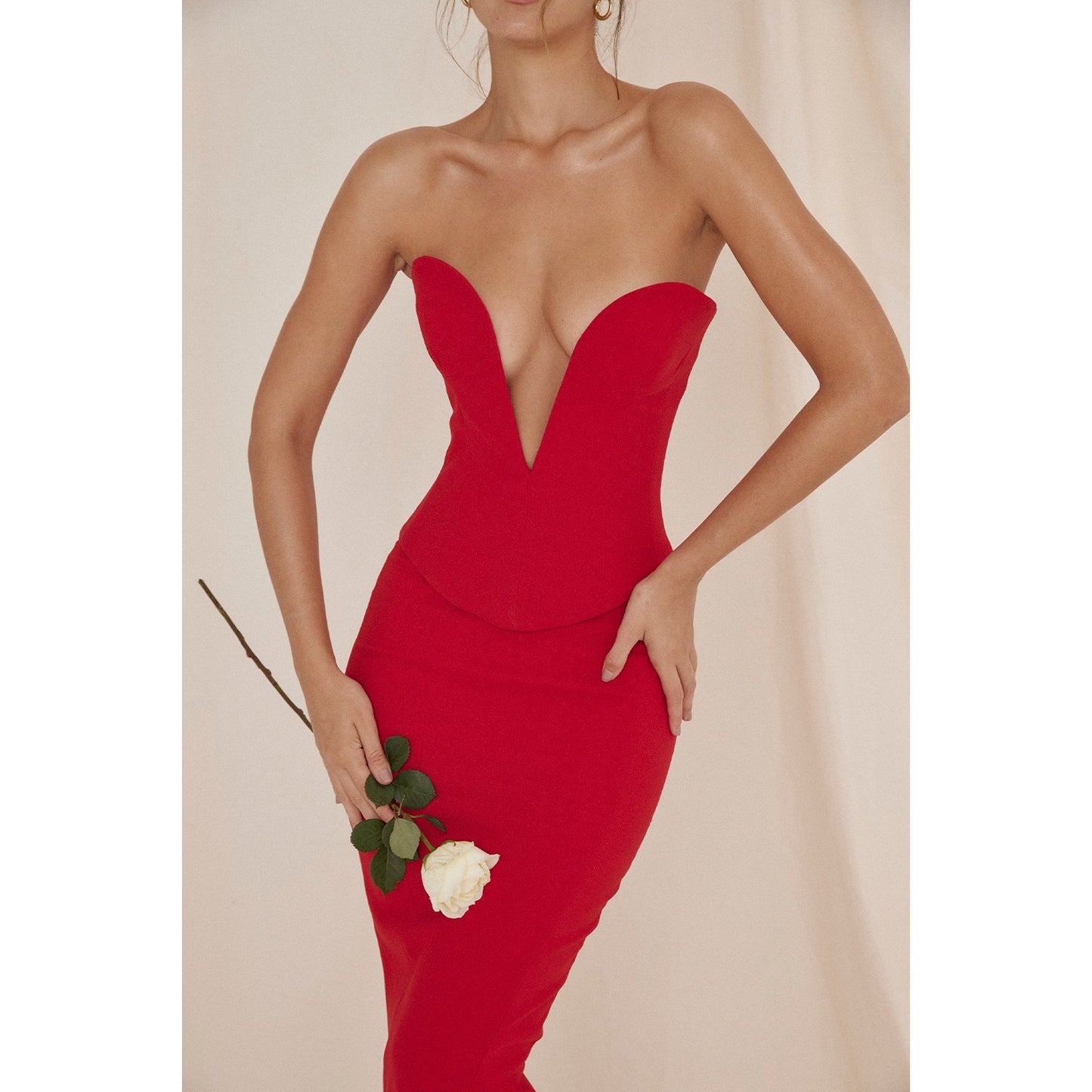 House of CB Lydia red rose plunge corset