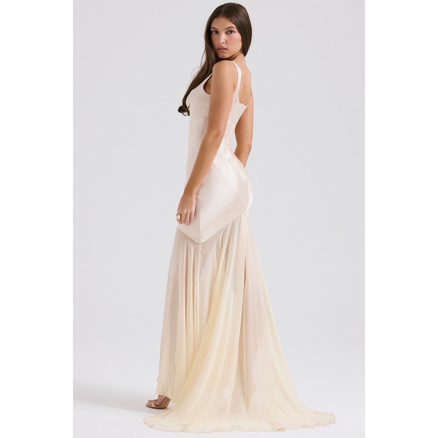 House of CB Vittoria Champagne Chiffon Floor Length Gown