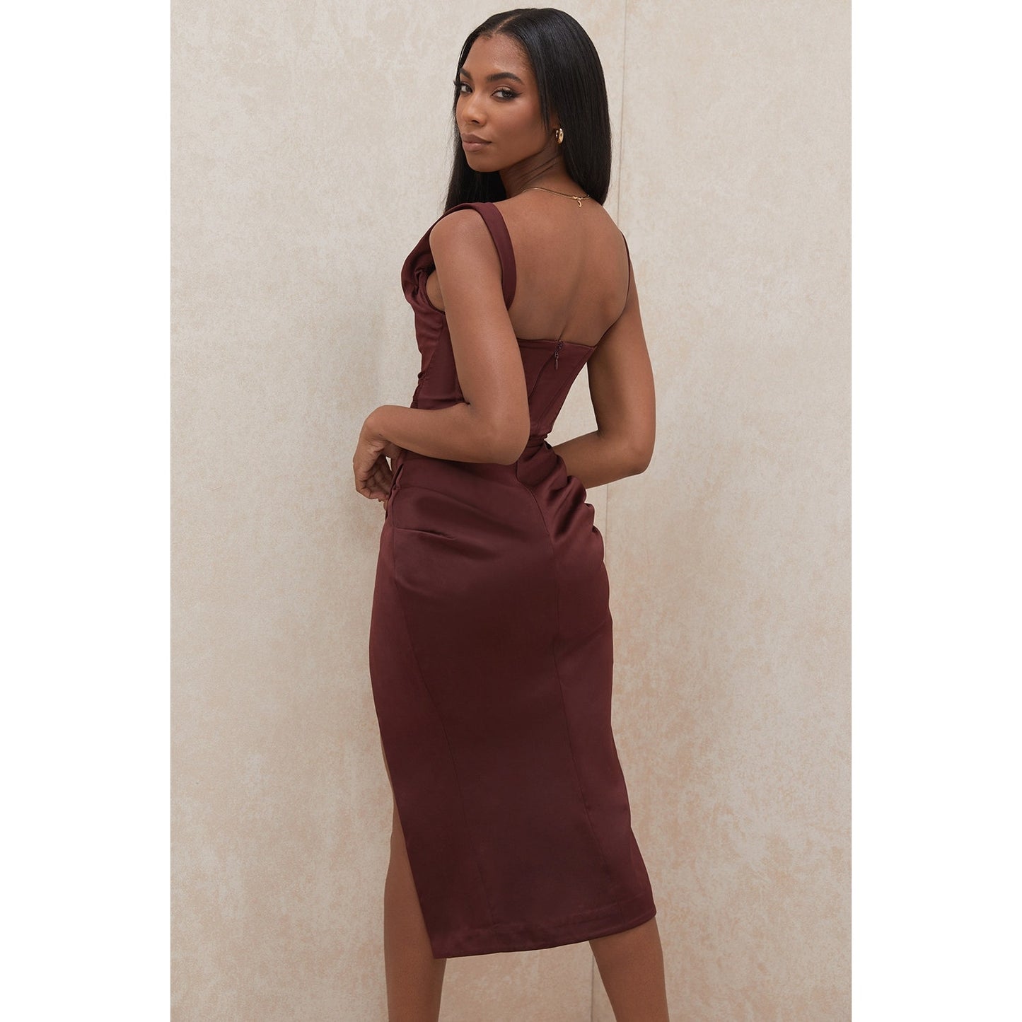 House of CB Rhoda Raisin Off Shoulder Corset Dress