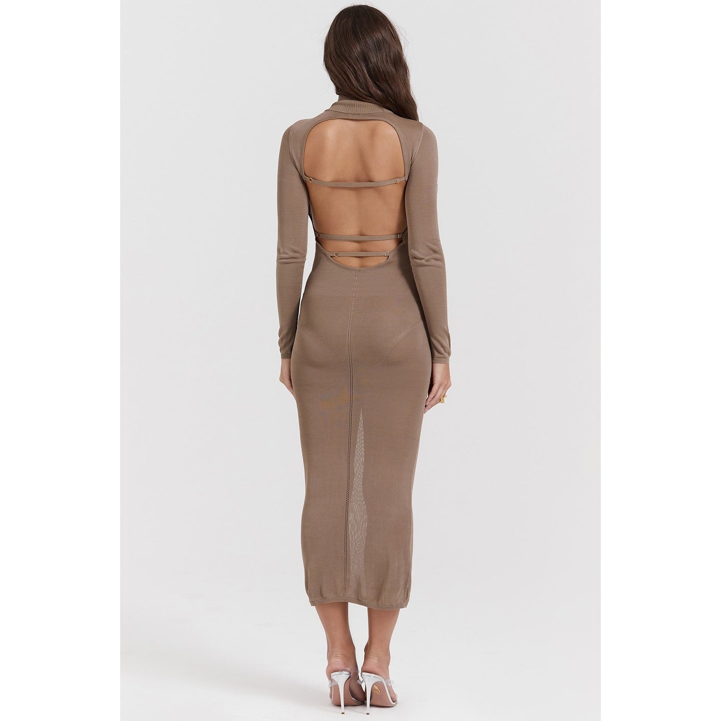 House of CB Roberta Tan Knit Midi Dress