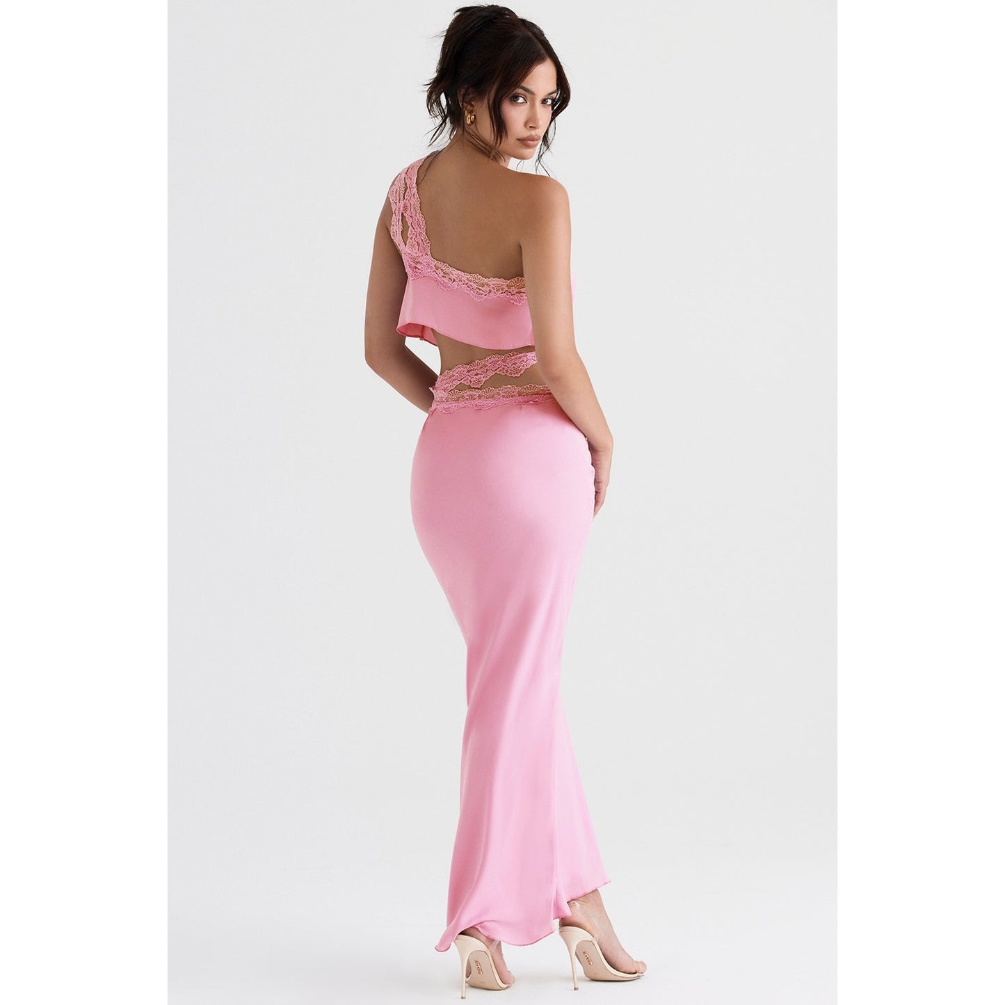 House of CB Mathilda pink lace trim maxi skirt