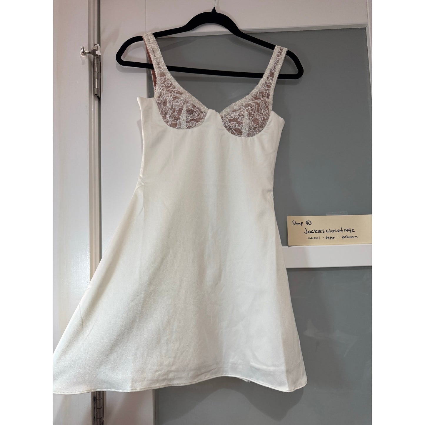 CASSANDRA Ivory Satin and Lace Mini Dress