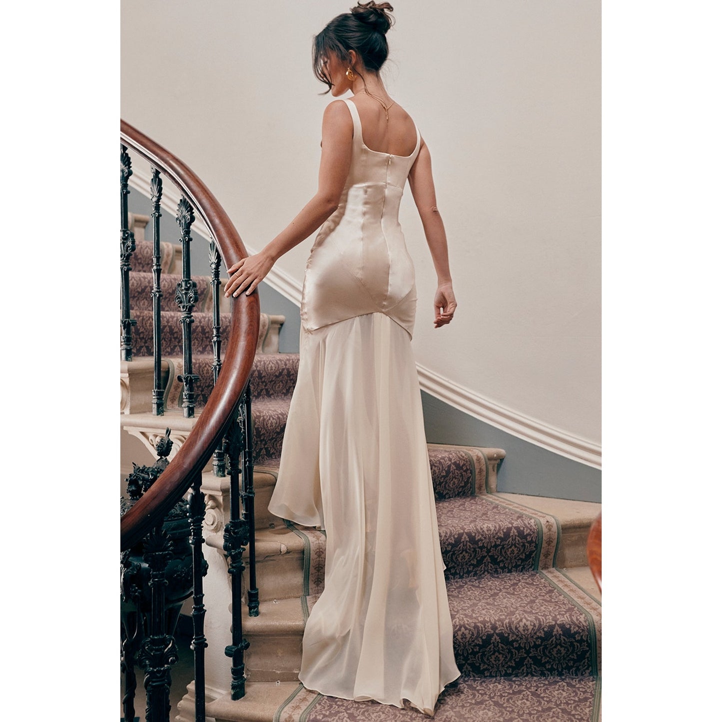 House of CB Vittoria Champagne Chiffon Floor Length Gown