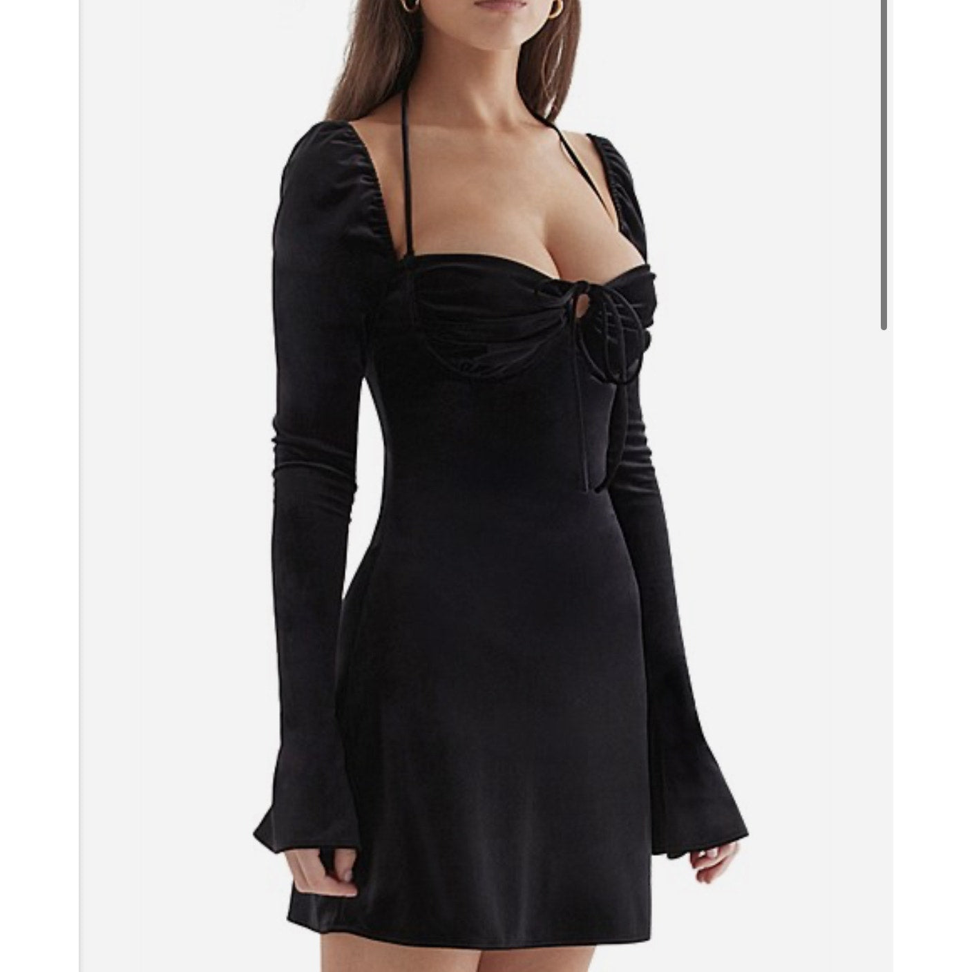 BABYDOLL BLACK VELVET HALTER MINI DRESS