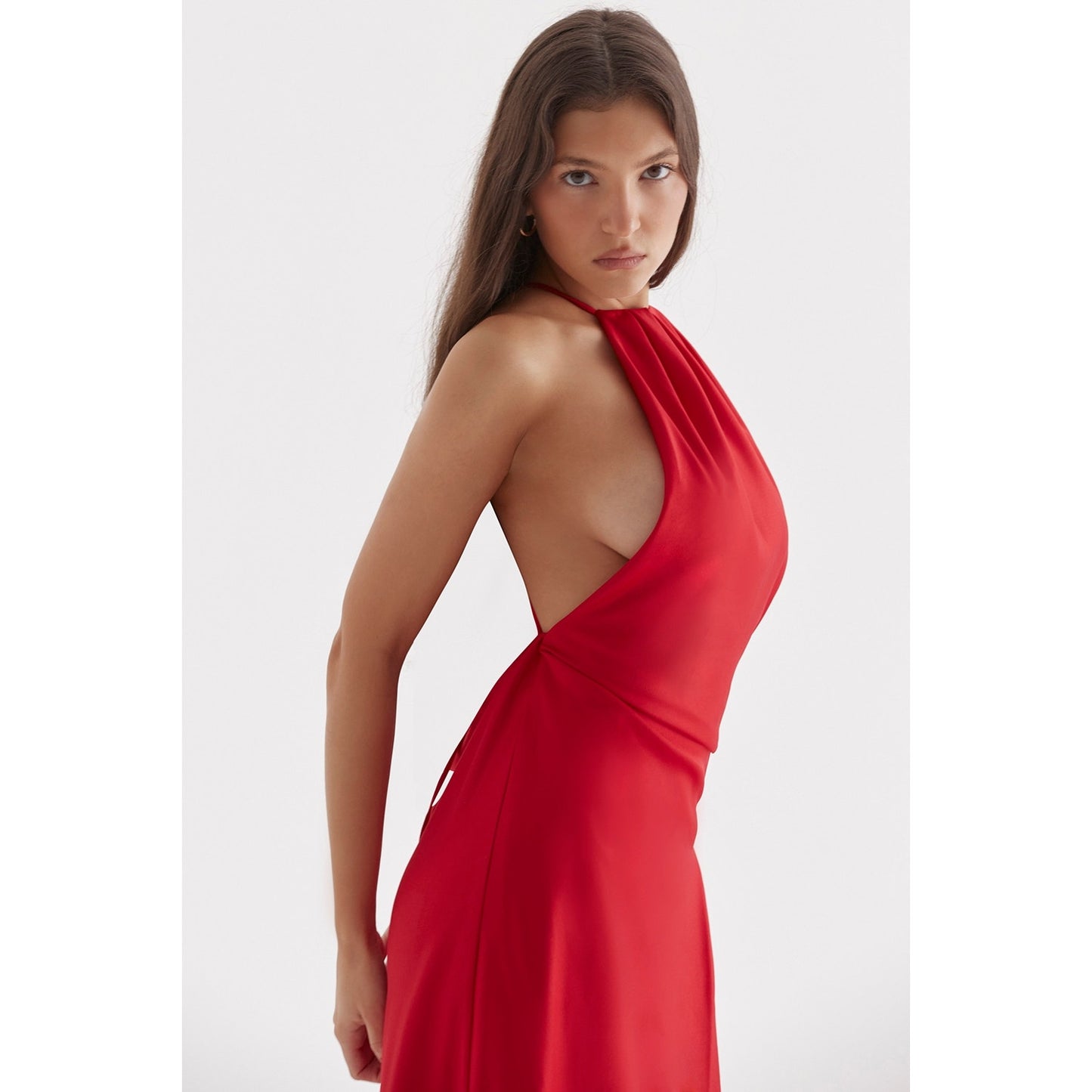 House of CB Zanab red rose thigh slit maxi dress