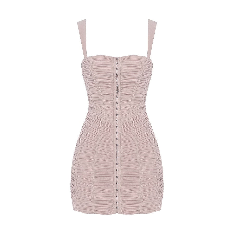 CATE House of CB CRYSTAL RUCHED MESH MINI DRESS