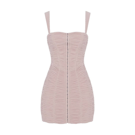 CATE House of CB CRYSTAL RUCHED MESH MINI DRESS