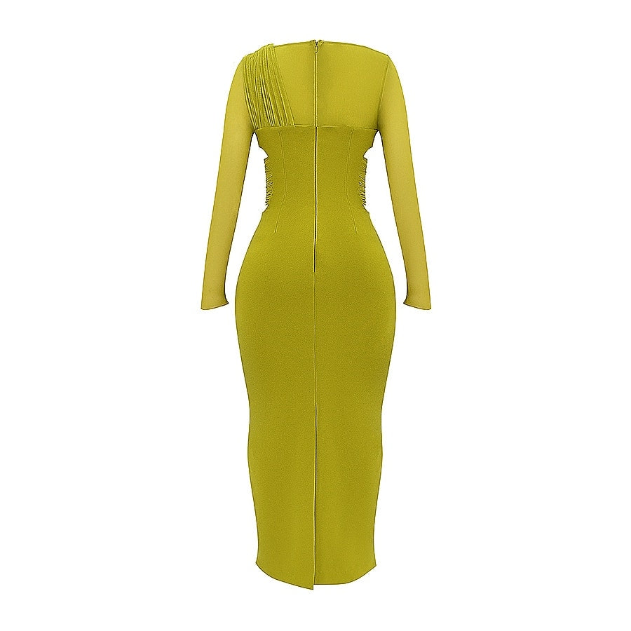 House of CB Zahra chartreuse plunge maxi dress