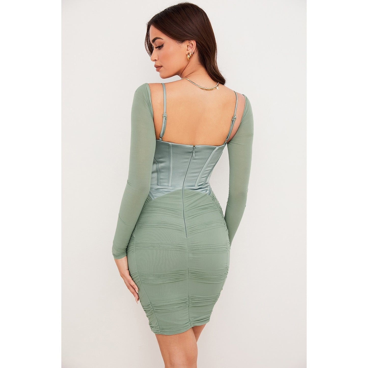 House of CB Freyja green gathered corset dress