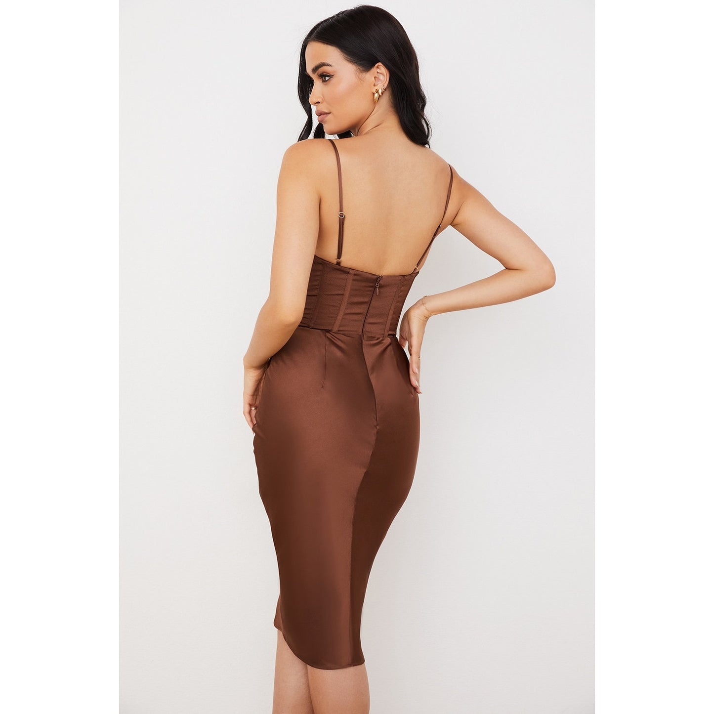 House of Cb Myrna Chocolate Satin Corset Slip Dress