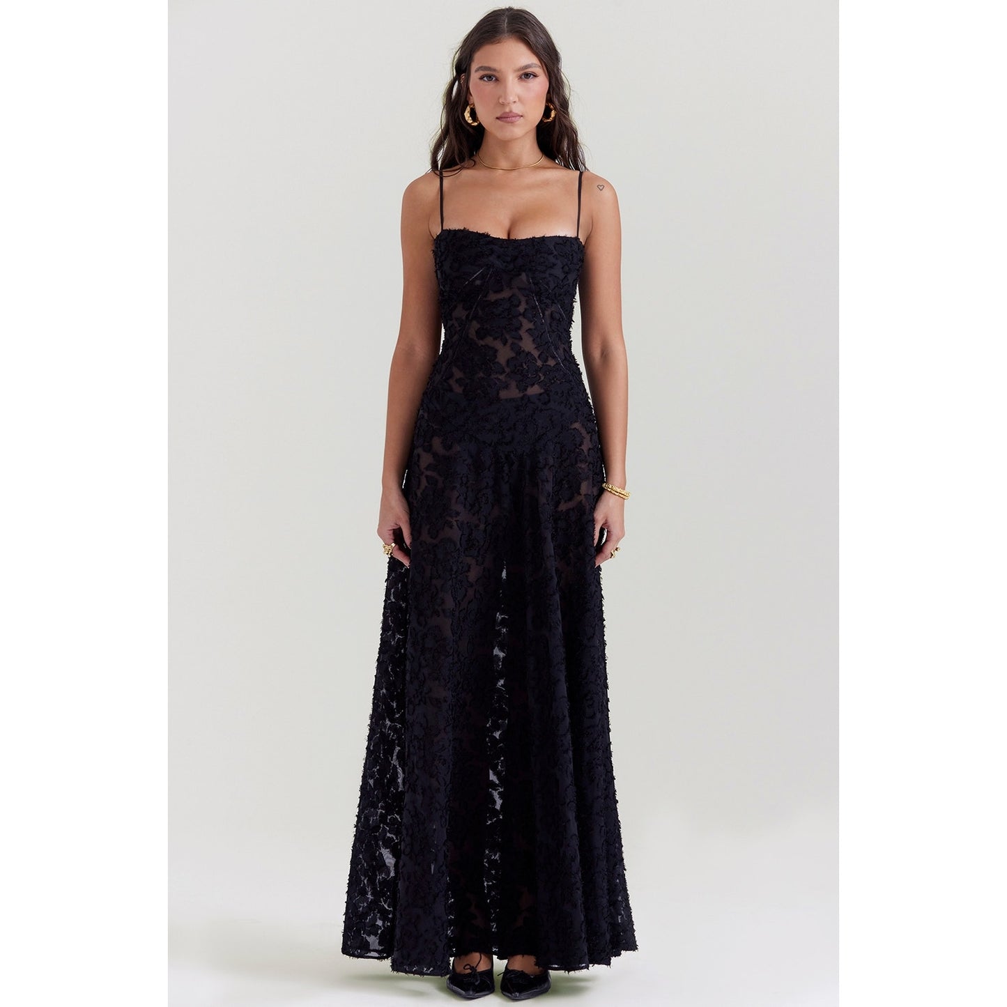 House of CB Seren black floral lace back maxi dress