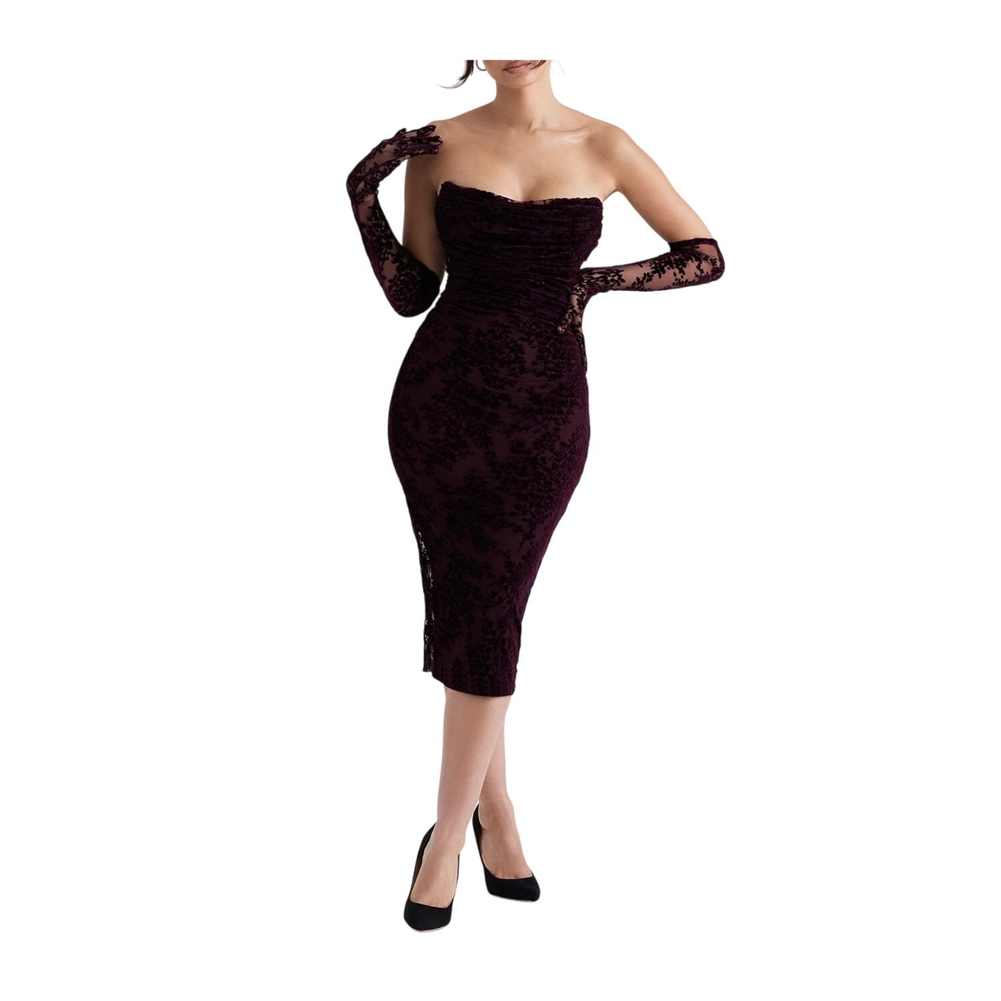 Isadora black cherry devore corset dress -NWOT