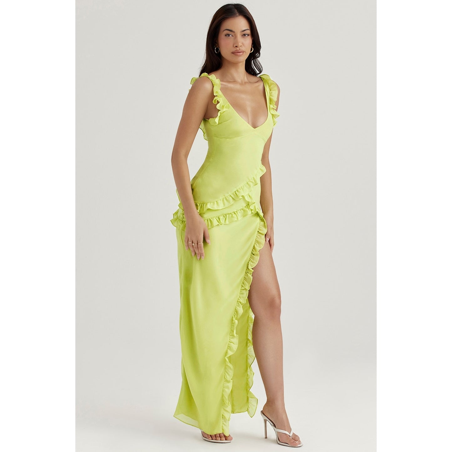 House of CB Pixie Lime Ruffle Maxi Dress