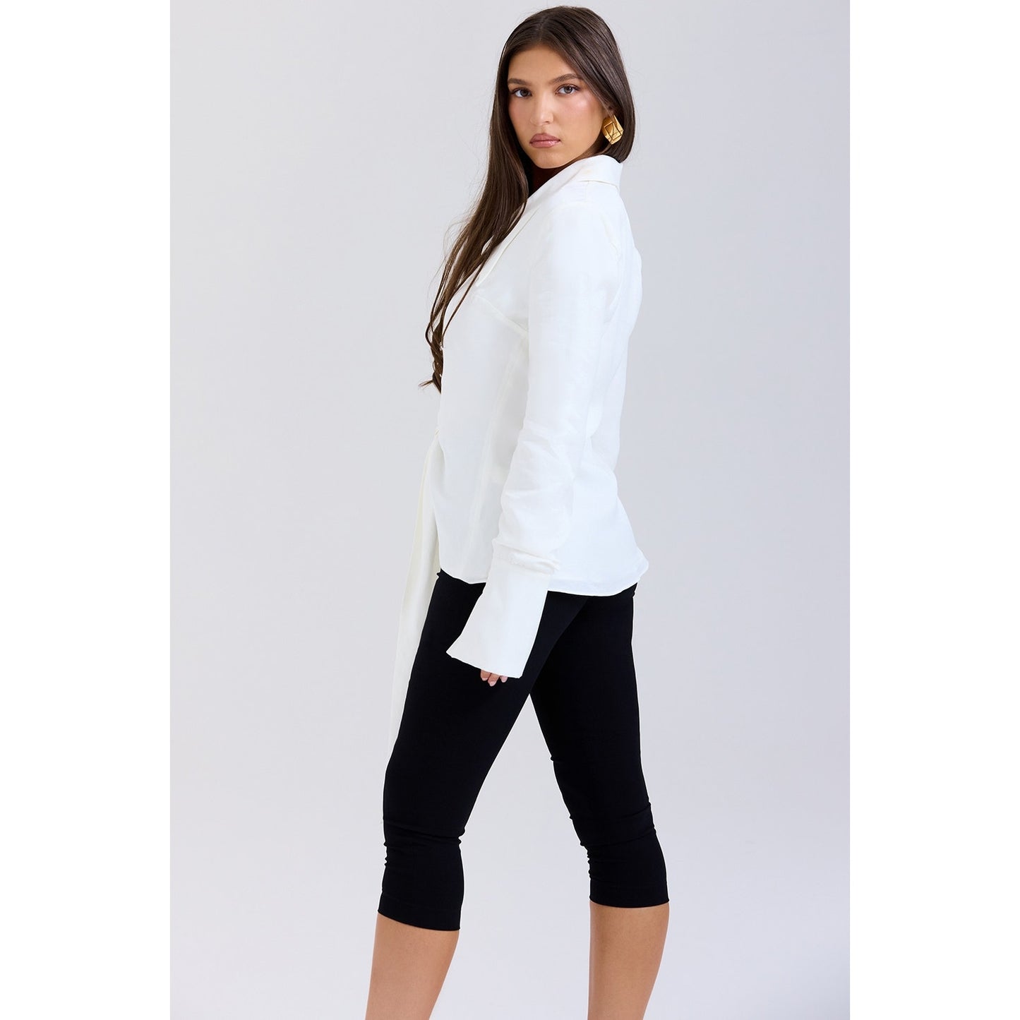House of CB Hope White Draped Tie Front Shirt