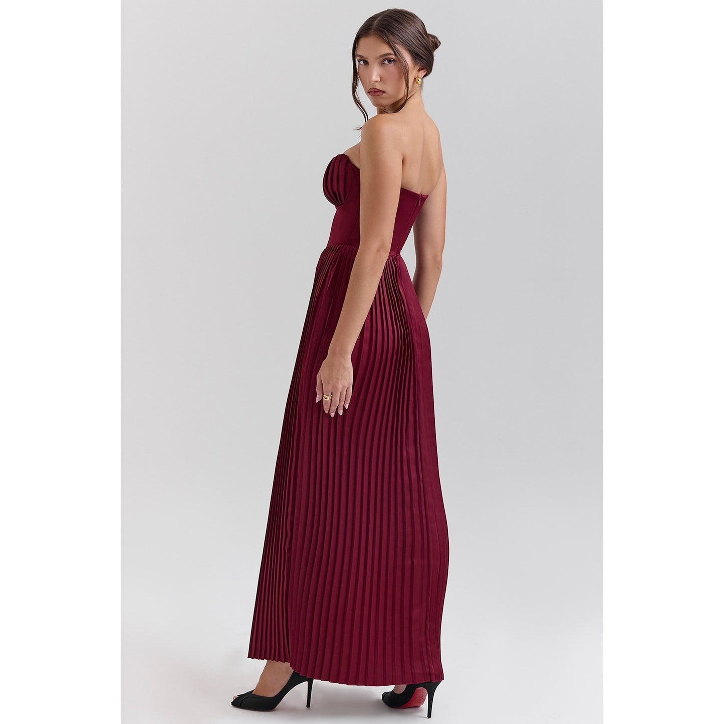 Marcella berry pleated georgette maxi dress
