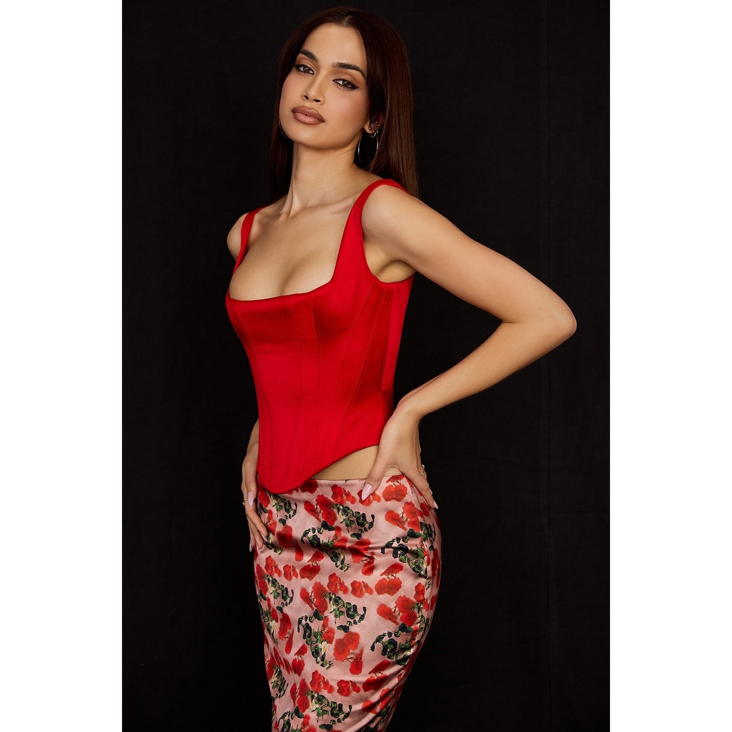 House of CB Rafa scarlet satin longline corset