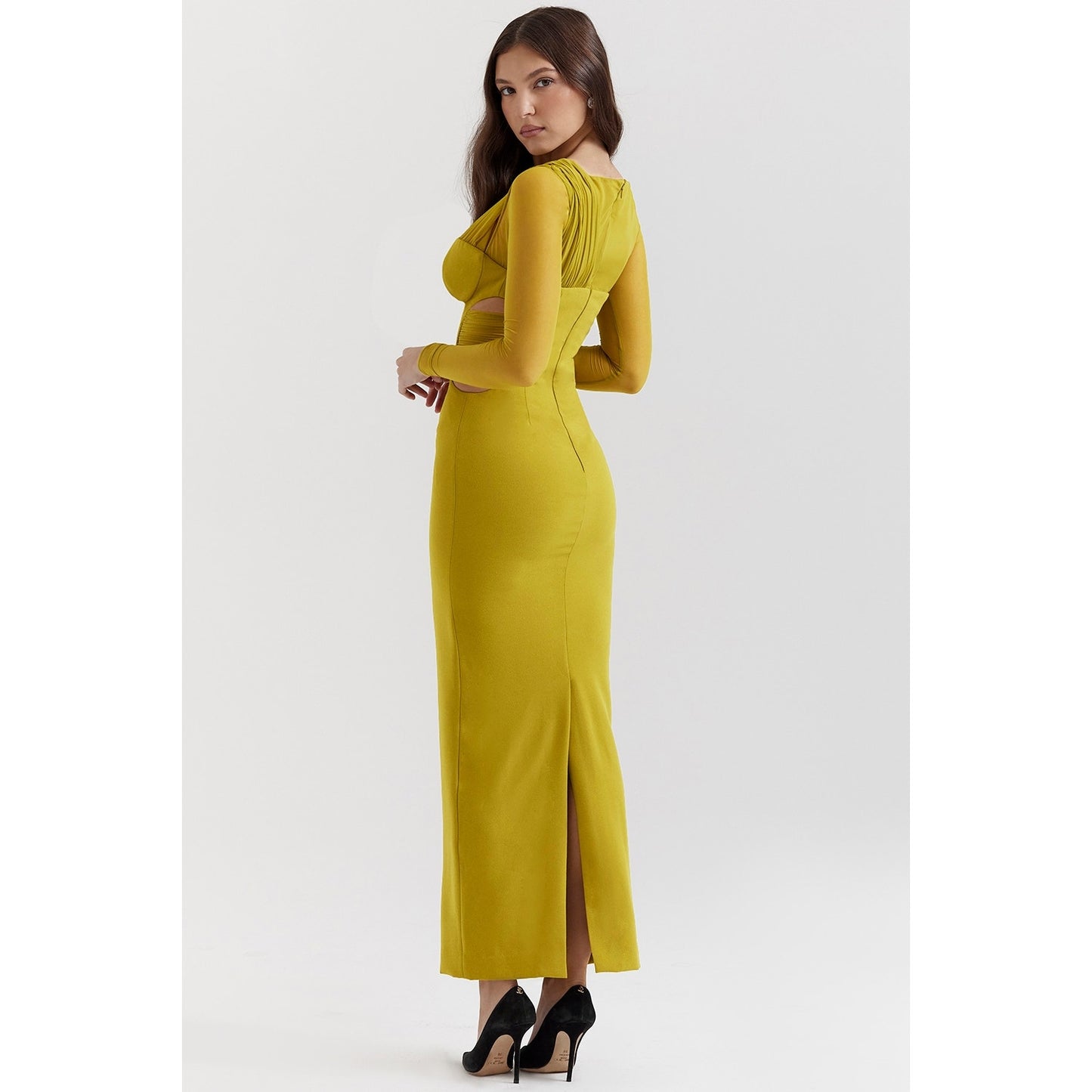 House of CB Zahra chartreuse plunge maxi dress