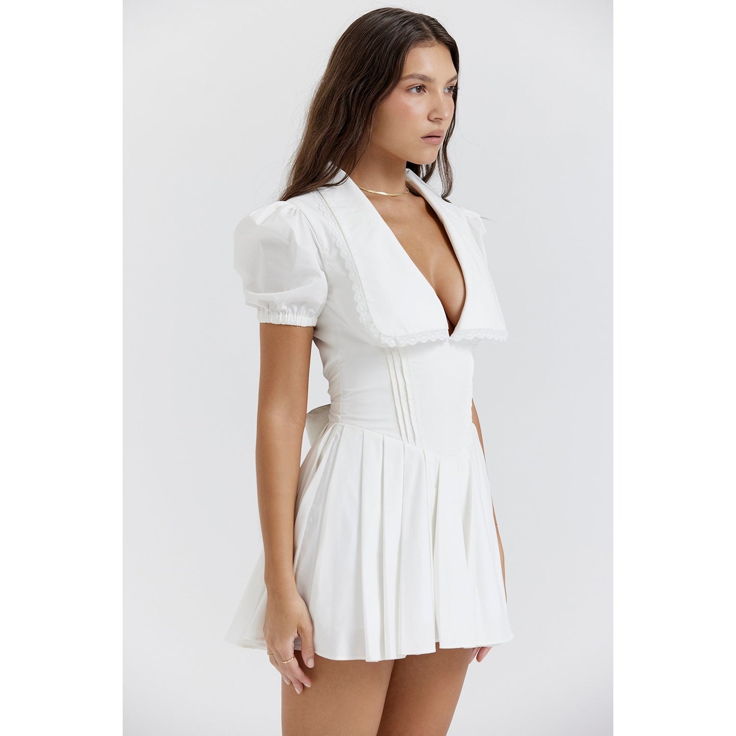 House of CB Piera white pleated mini dress
