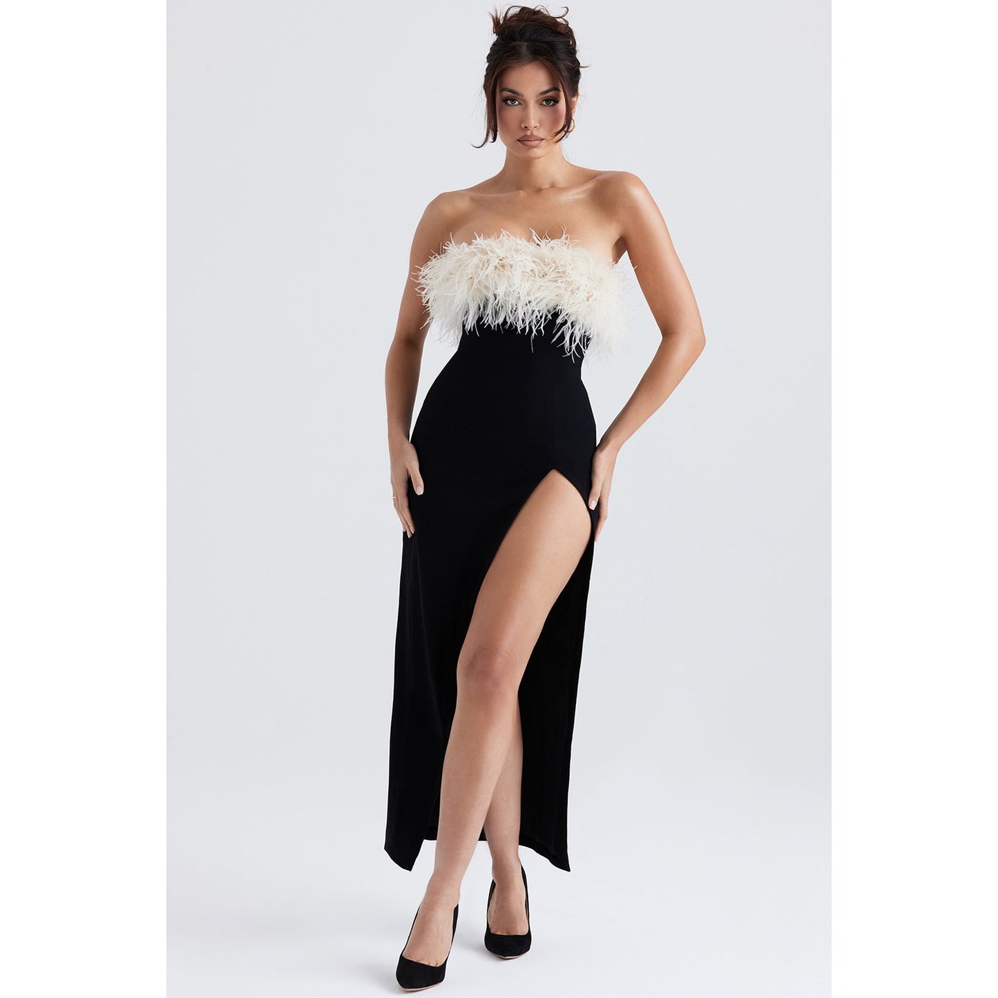 House of CB Sarai black thigh split dress