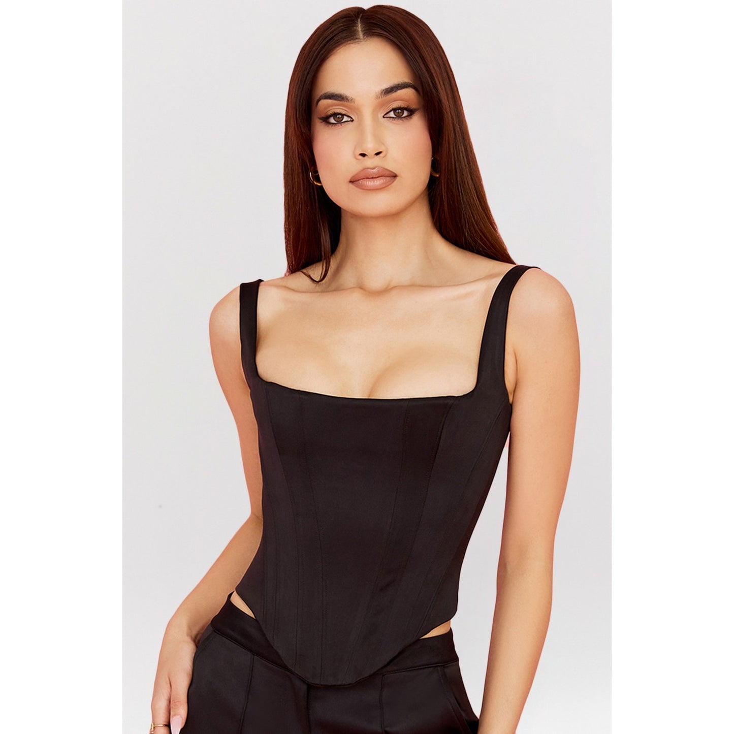 House of CB RAFA Black Satin Longline Corset