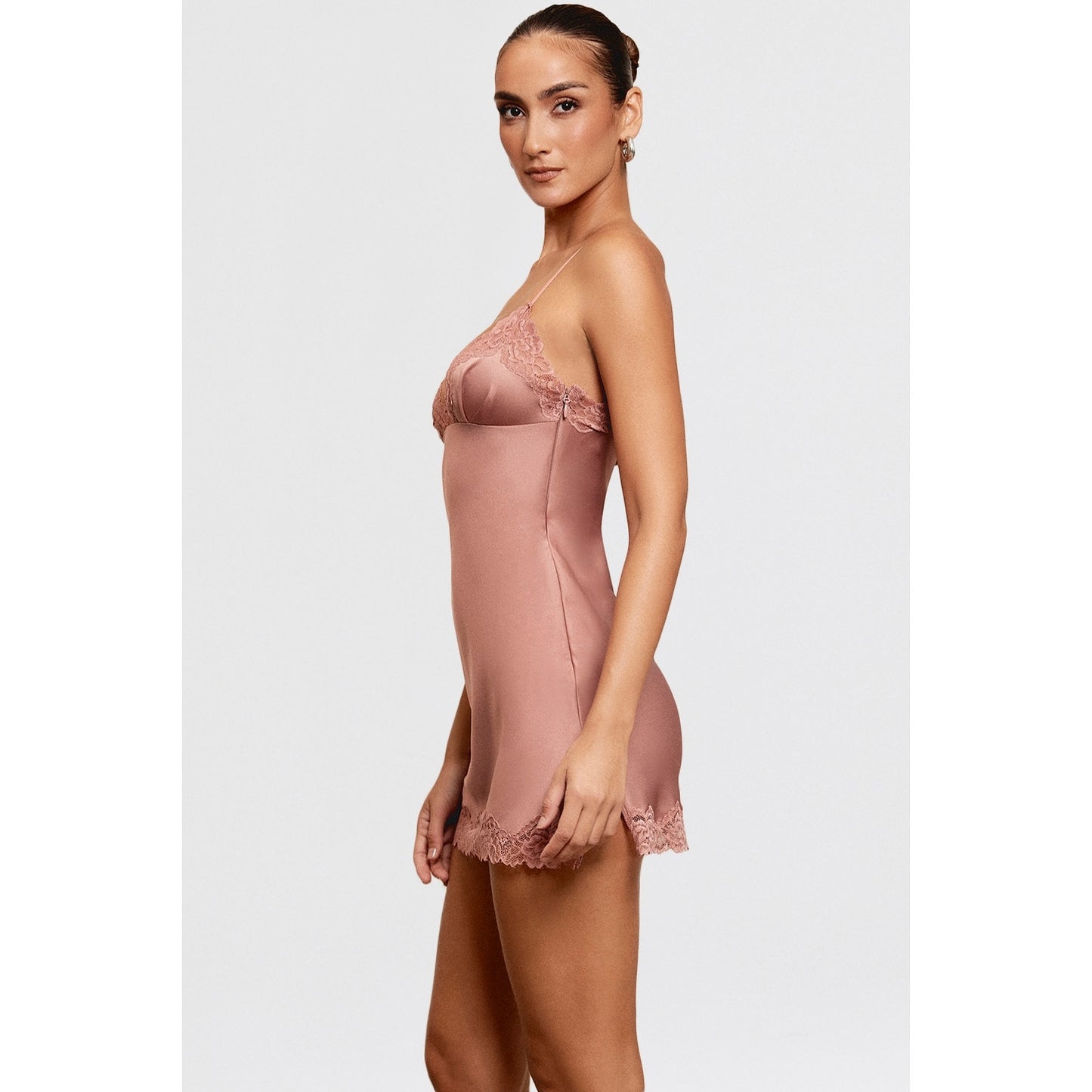 House of CB Nia rose pink satin & lace slip dress