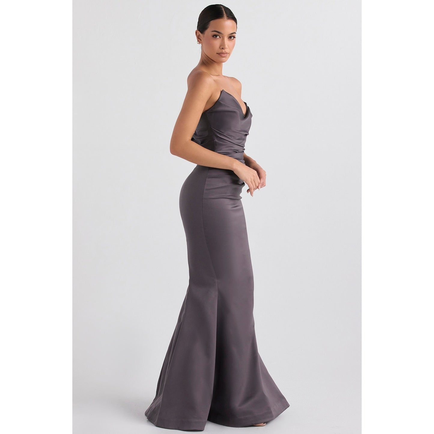 House of CB Fleur shadow satin strapless gown