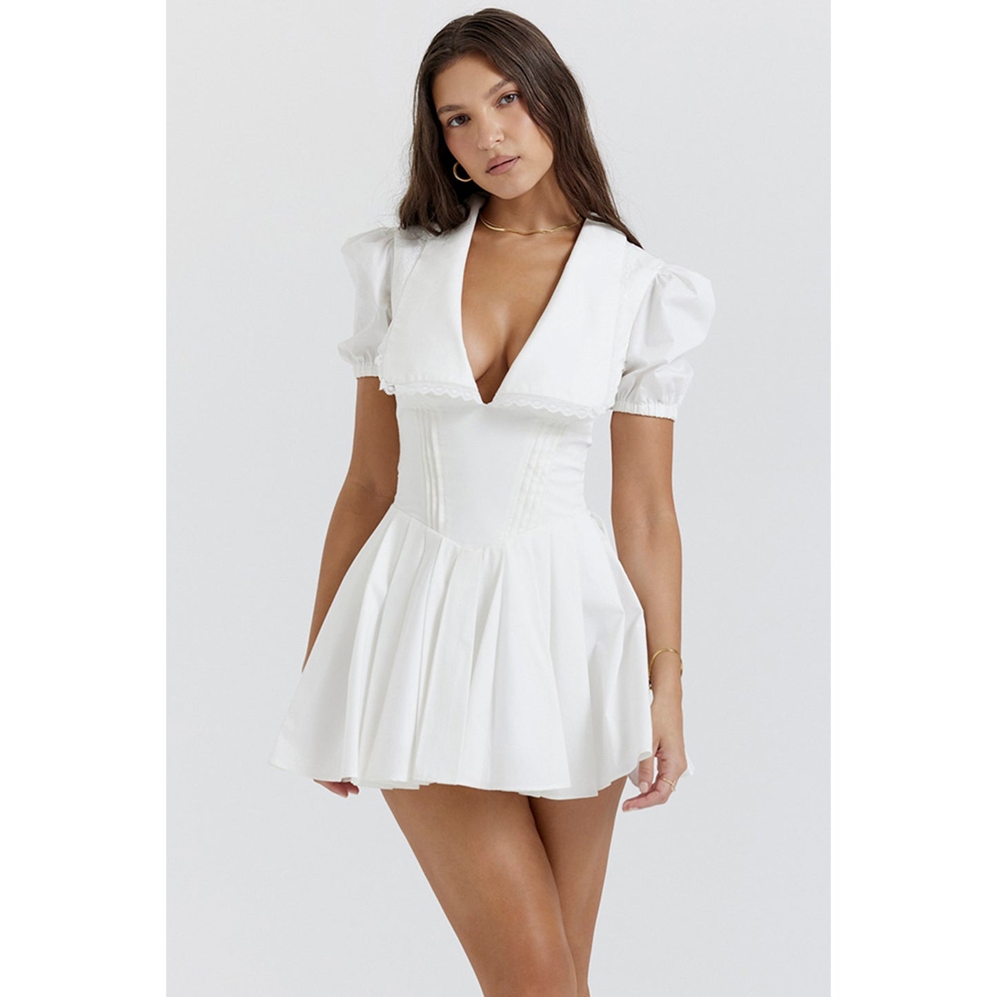 House of CB Piera white pleated mini dress