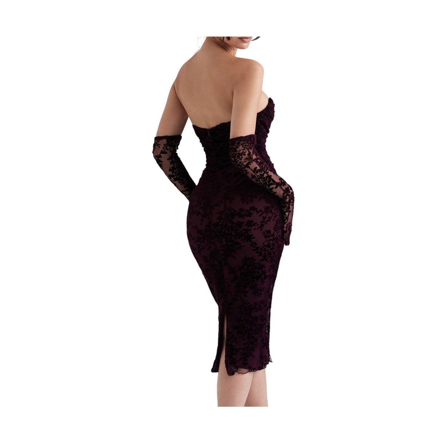 Isadora black cherry devore corset dress -NWOT