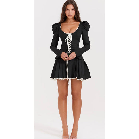 LARISA House of CB BLACK & CREAM PLEATED MINI DRESS