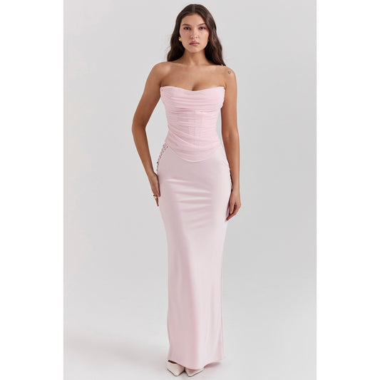House of CB Giuliana Ballerina Pink Satin Maxi Skirt