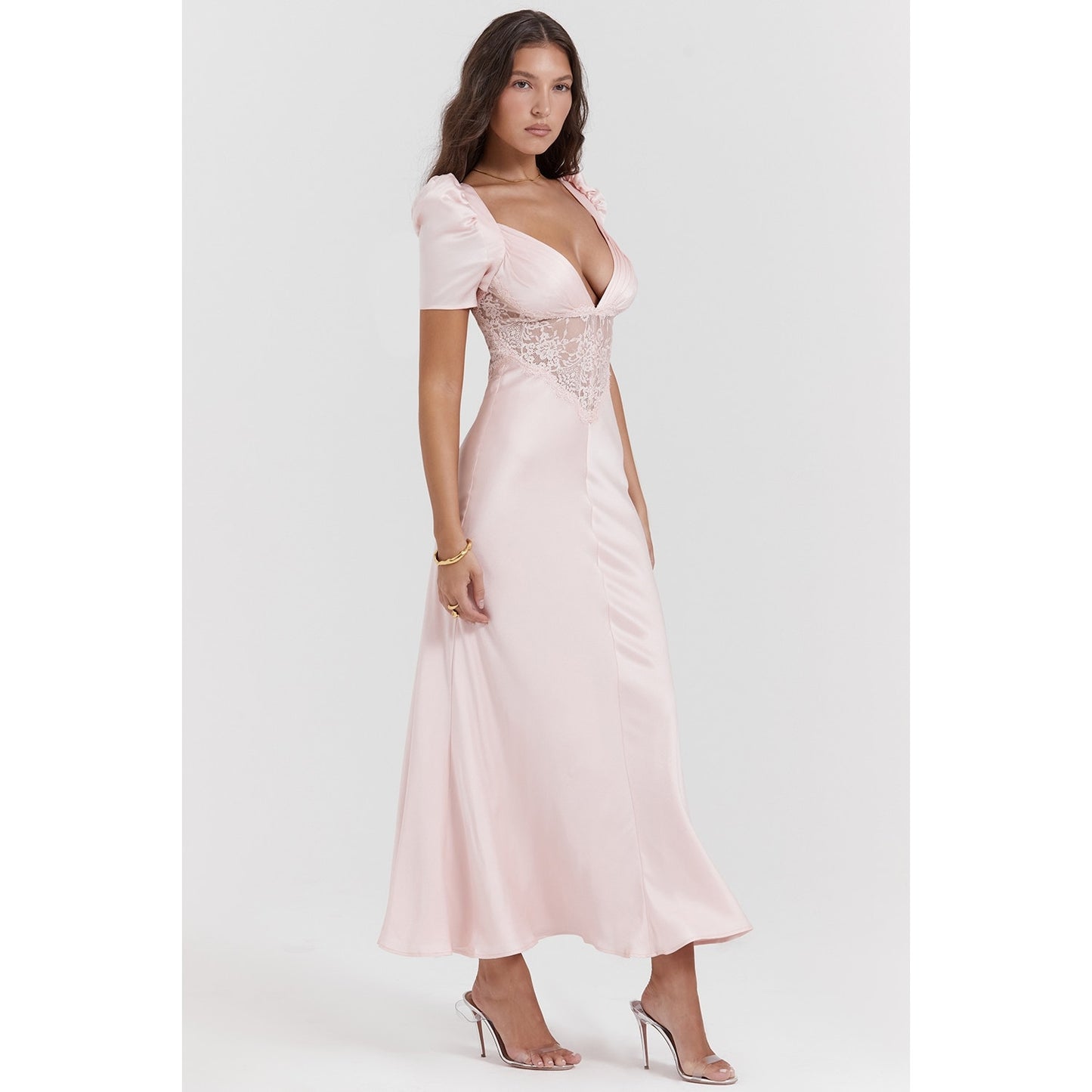 House of CB Rafaela soft peach pure silk & lace dress