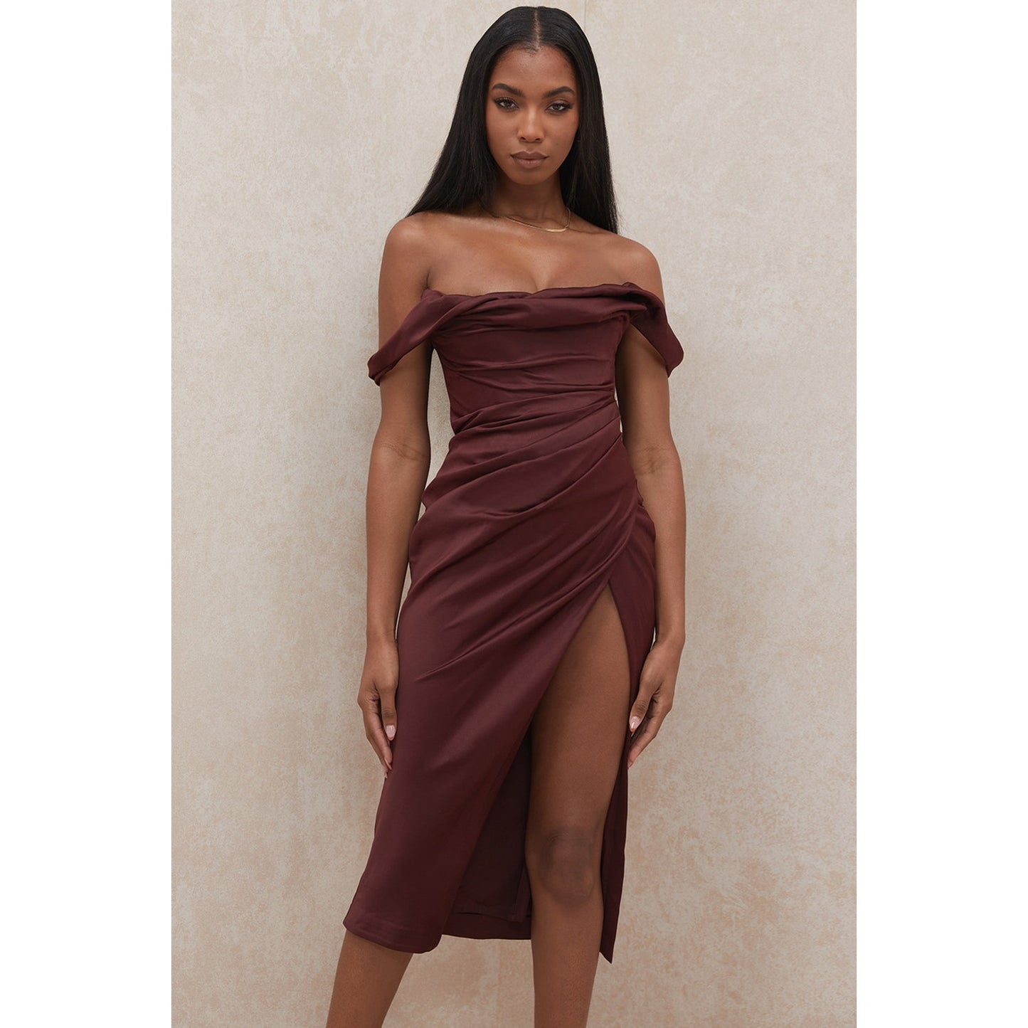 House of CB Rhoda Raisin Off Shoulder Corset Dress