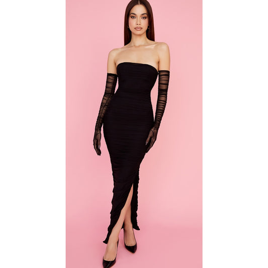 SOFIA House of CB BLACK MESH STRAPLESS MAXI DRESS