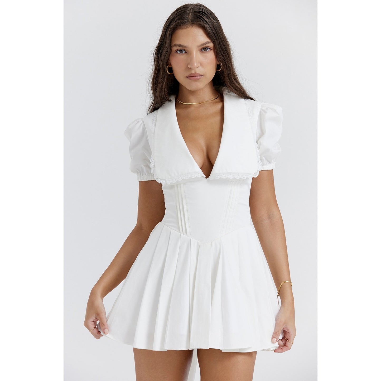 House of CB Piera white pleated mini dress