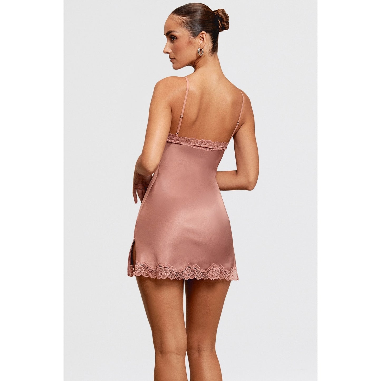 House of CB Nia rose pink satin & lace slip dress