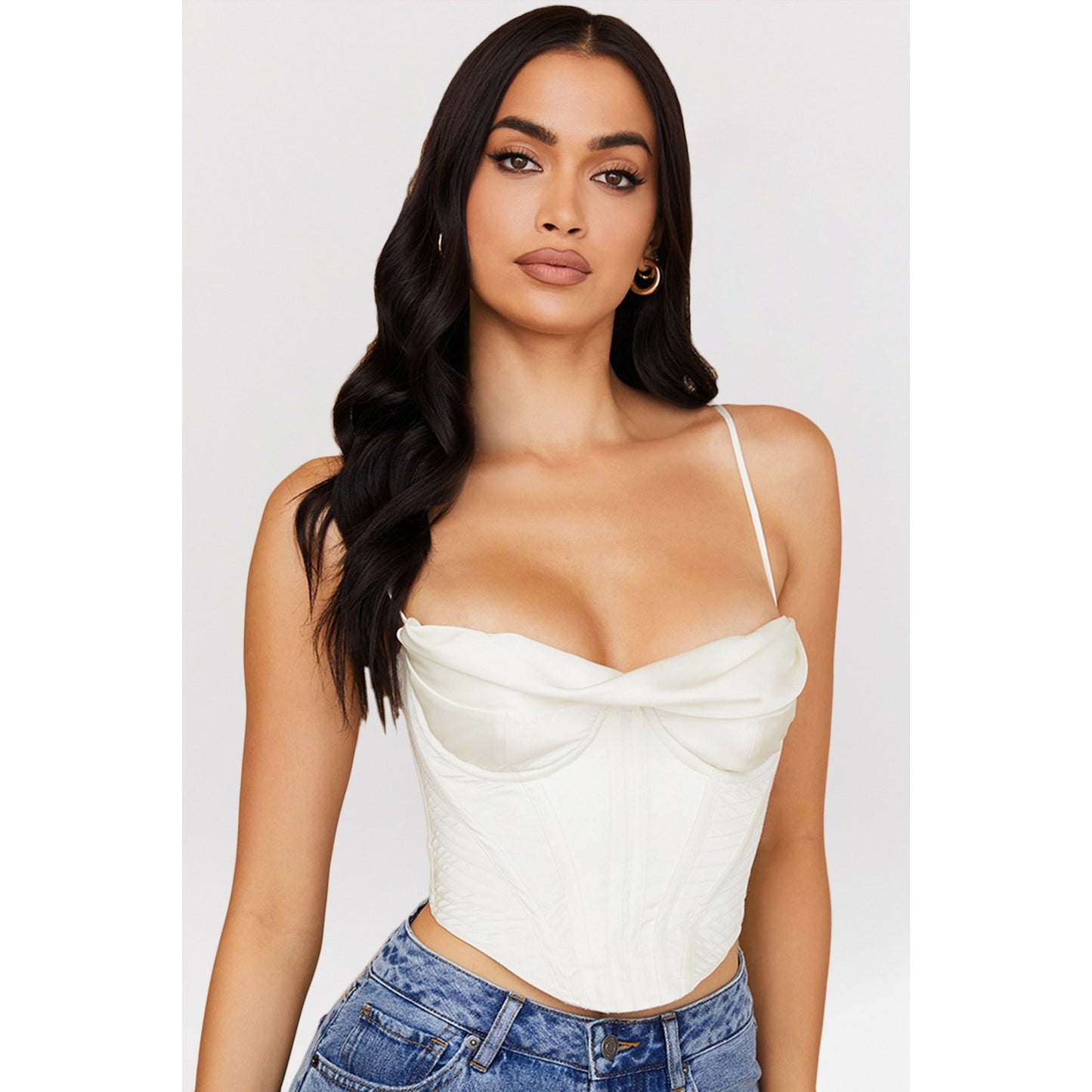 House of CB Bea ivory satin draped corset