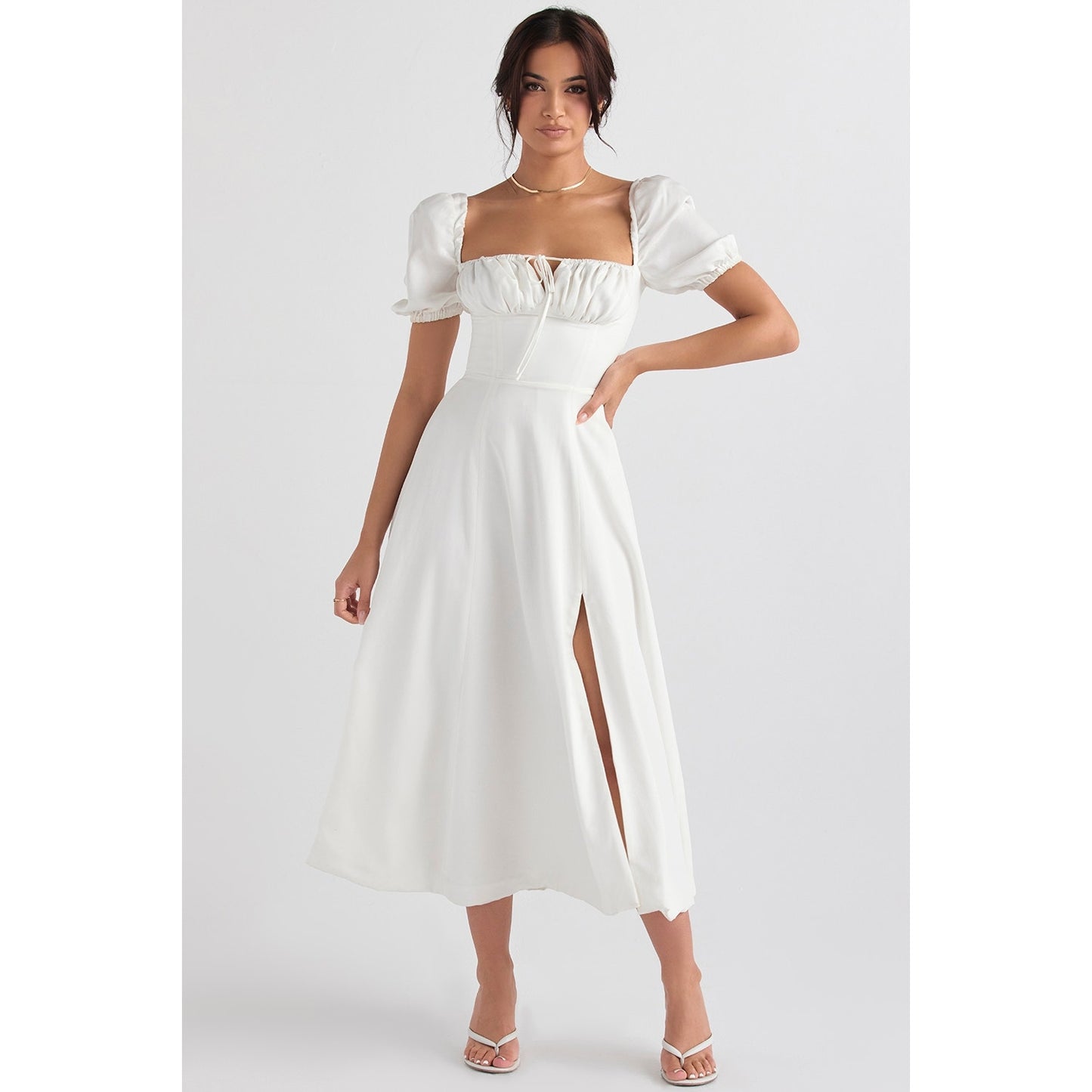 House of CB Tallulah White Puff Sleeve Midi Sundress