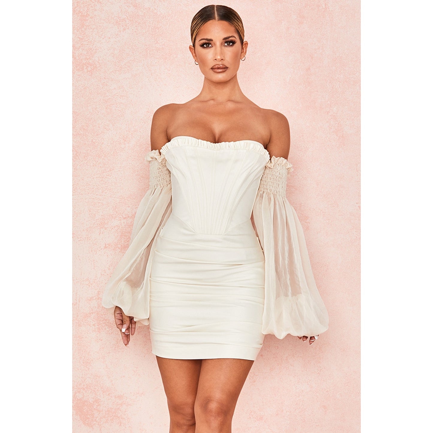 House of CB Beau ivory draped corset dress